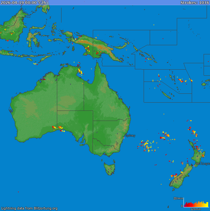 Lightning map Oceania 2026-04-19 (Animation)