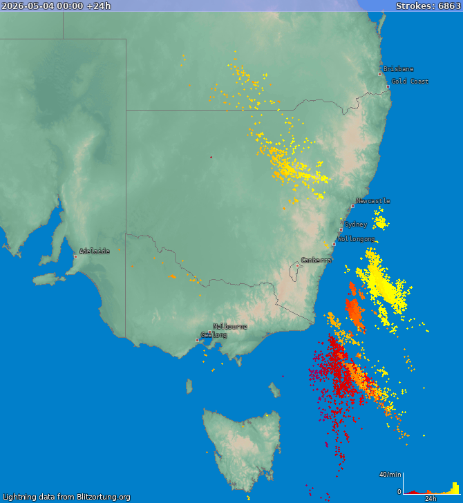 Mapa bleskov New South Wales 05.05.2026