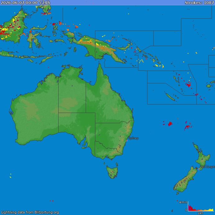 Lightning map Oceania 2026-06-08