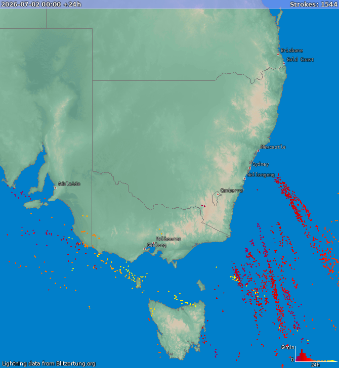 Mappa dei fulmini New South Wales 03.07.2026