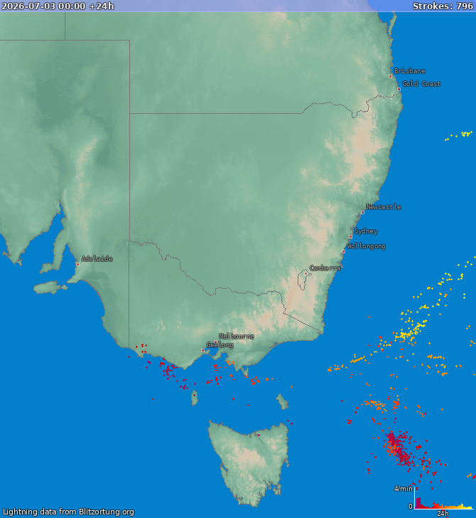 Mappa dei fulmini New South Wales 04.07.2026