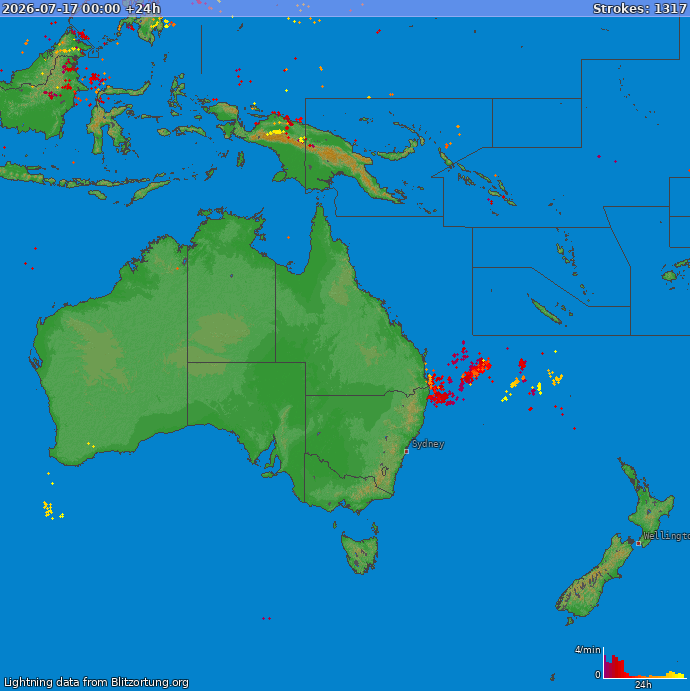 Lightning map Oceania 2026-07-18