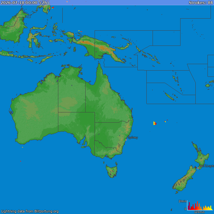 Bliksem kaart Oceania 18.07.2026 (Animatie)