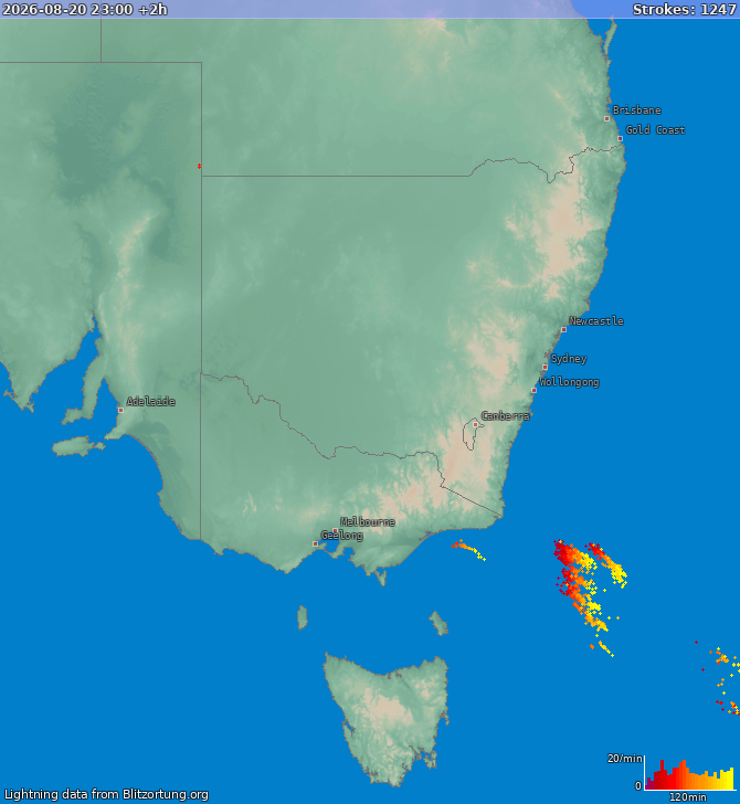Lightning map New South Wales 2026-08-21 (Animation)