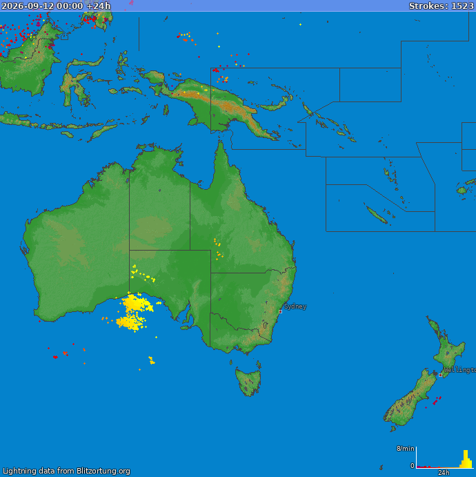 Mapa blesků Oceania 13.09.2026