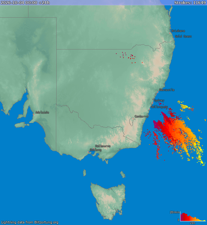 Bliksem kaart New South Wales 05.10.2026