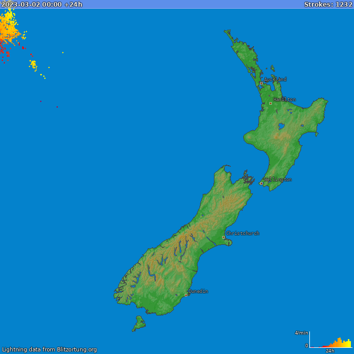 Lightning map New Zealand 2023-03-03
