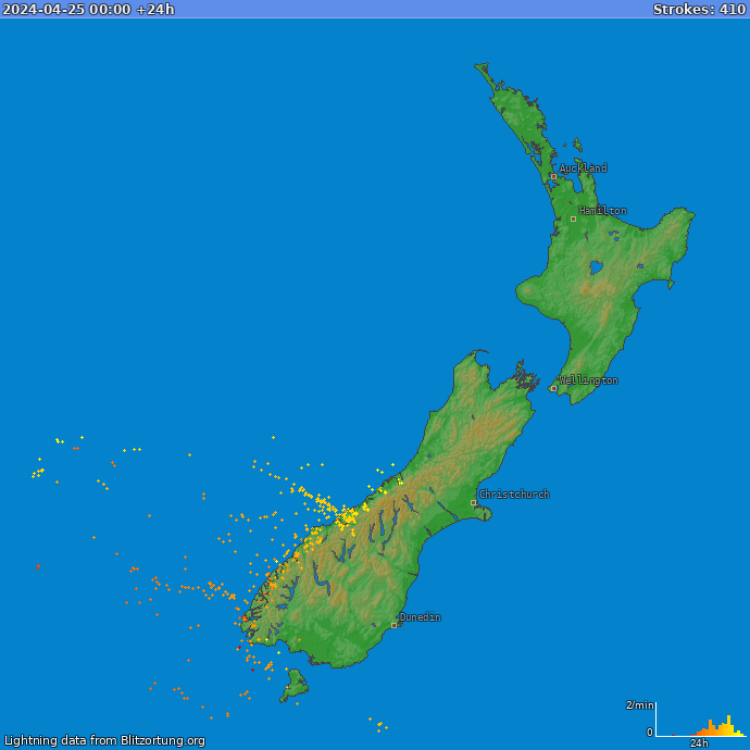 Lightning map New Zealand 2024-04-26