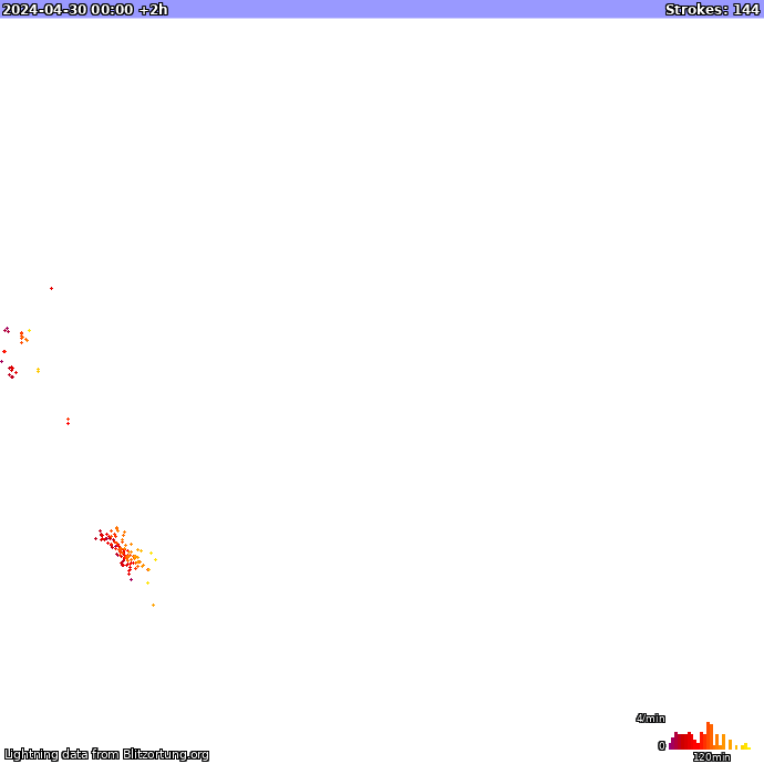 Mapa bleskov Nový Zéland 30.04.2024 (Animácia)