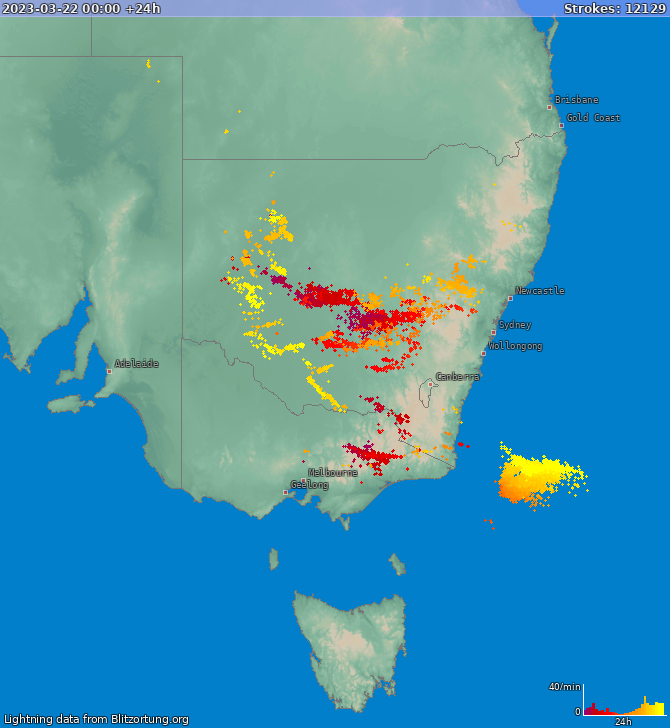 Lightning map New South Wales 2023-03-23