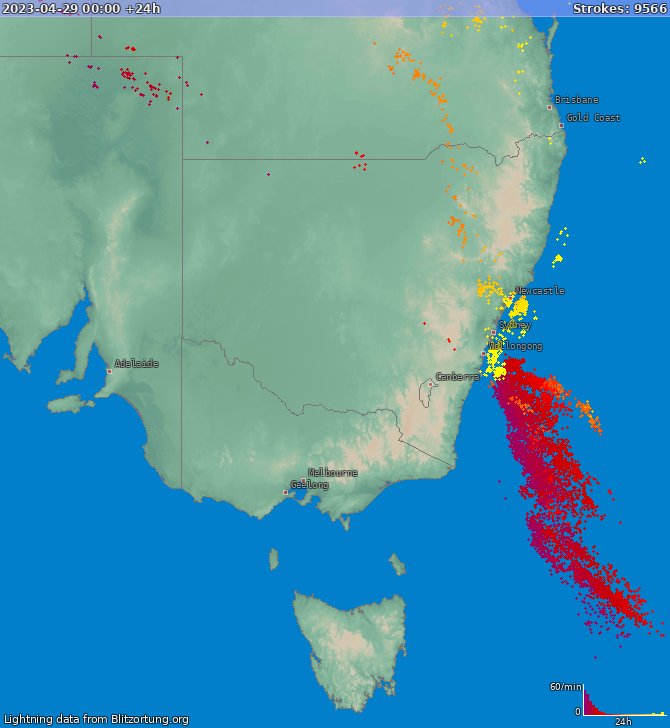Bliksem kaart New South Wales 30.04.2023