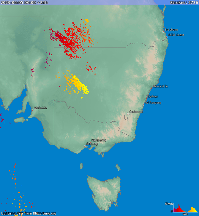 Карта блискавок New South Wales 06.06.2023