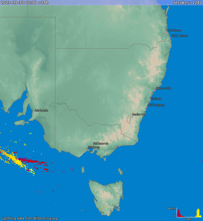 Карта блискавок New South Wales 01.10.2023