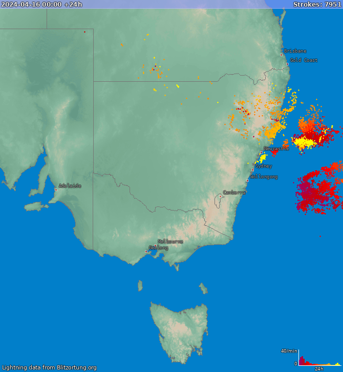 Mapa blesků New South Wales 17.04.2024