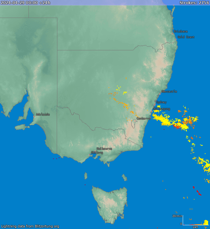 Mapa blesků New South Wales 30.04.2024