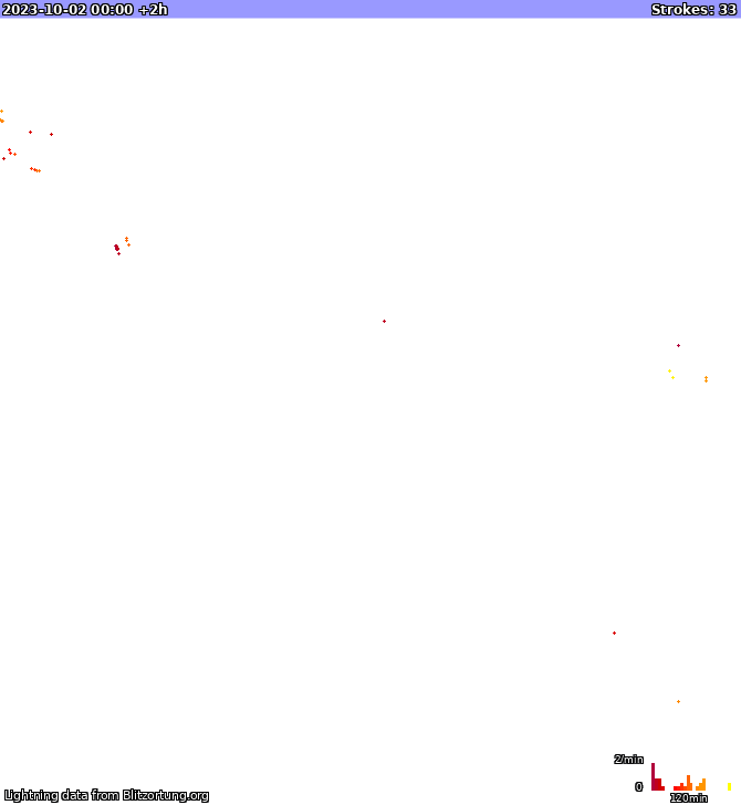 Mapa bleskov New South Wales 02.10.2023 (Animácia)