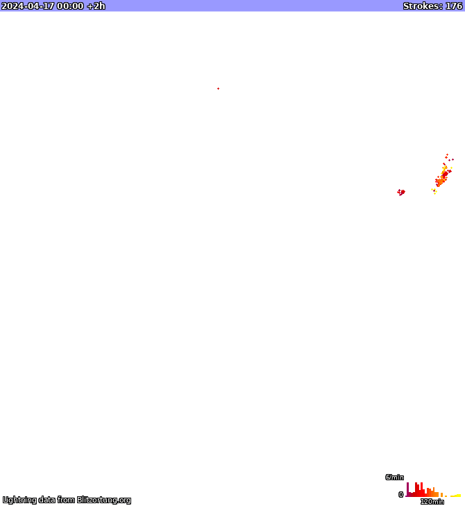 Mapa blesků New South Wales 17.04.2024 (Animace)