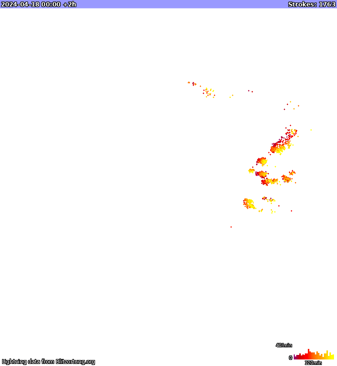 Mapa bleskov New South Wales 18.04.2024 (Animácia)