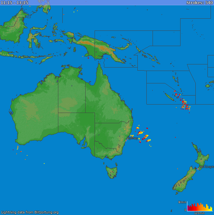 Lightning map Oceania 2025.06.02 21:11:28