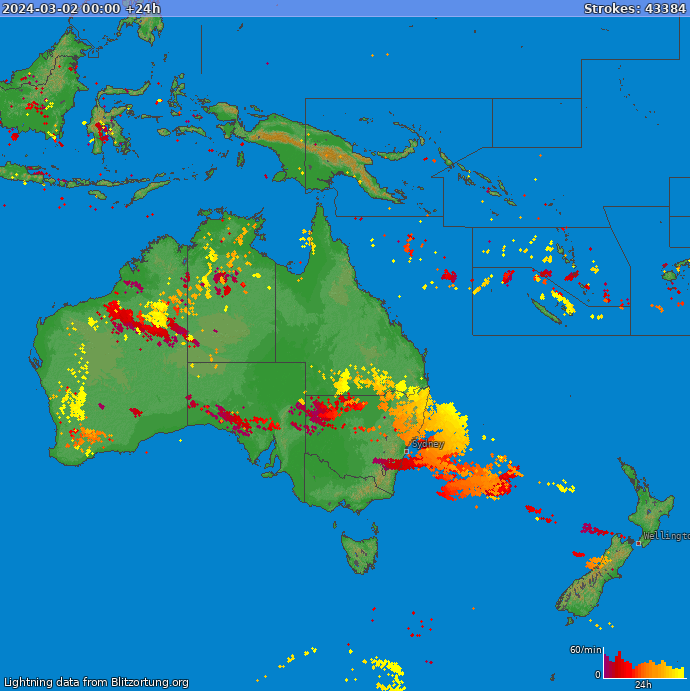 Lightning map Oceania 2024-03-03