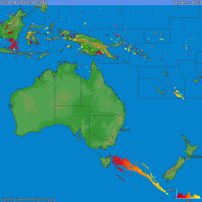 Lightning map Oceania 2024-04-25